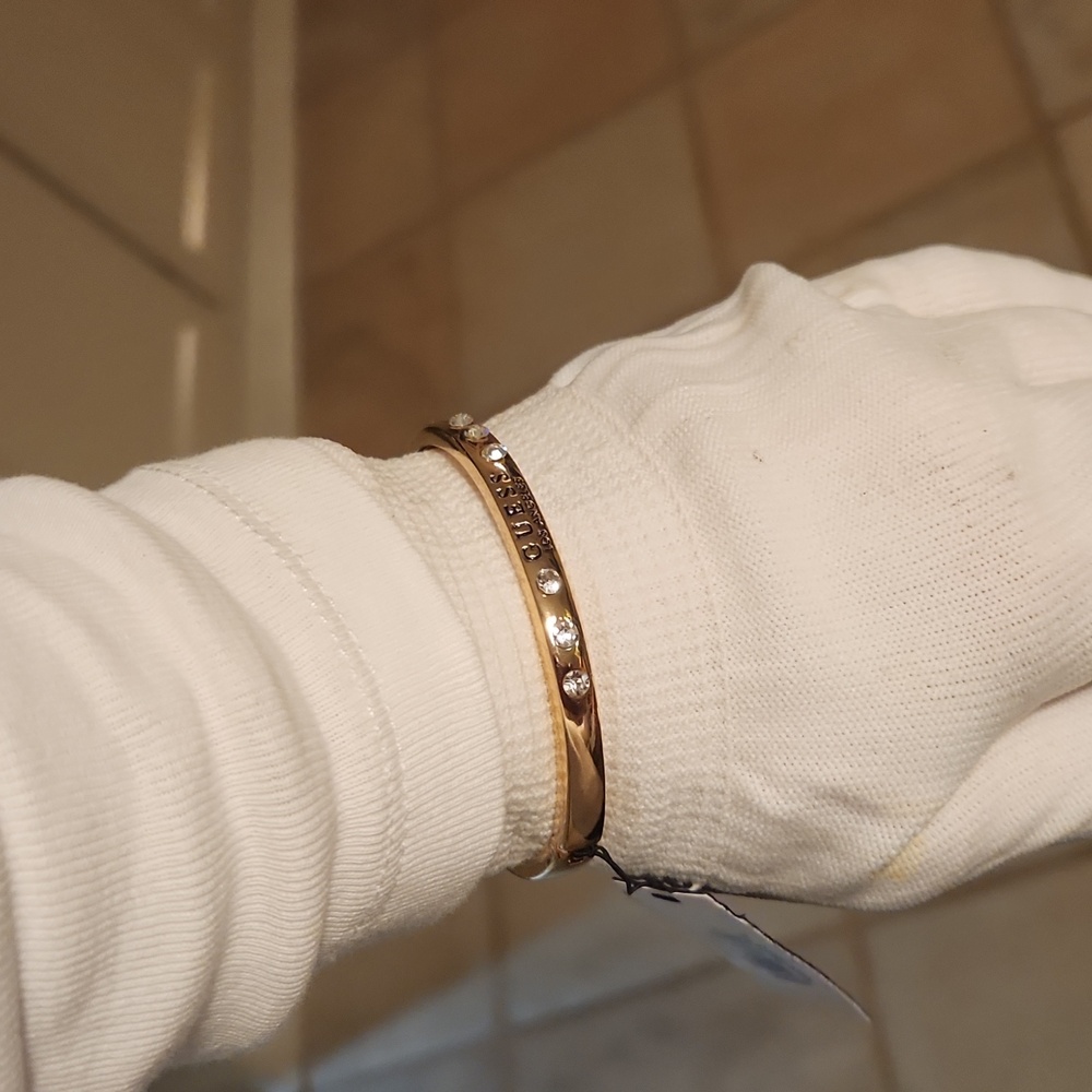 GUESS Gold Bracelet with Clear Stones Logo Accent - Picture 15 of 16